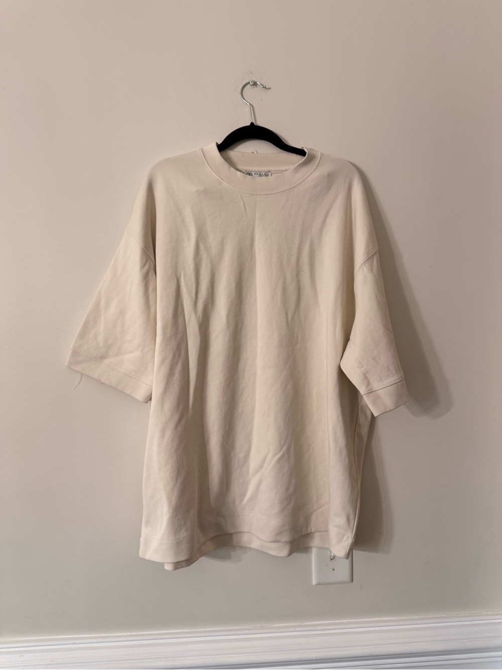 Zara Cream Oversized Short Sleeve Crewneck Tee